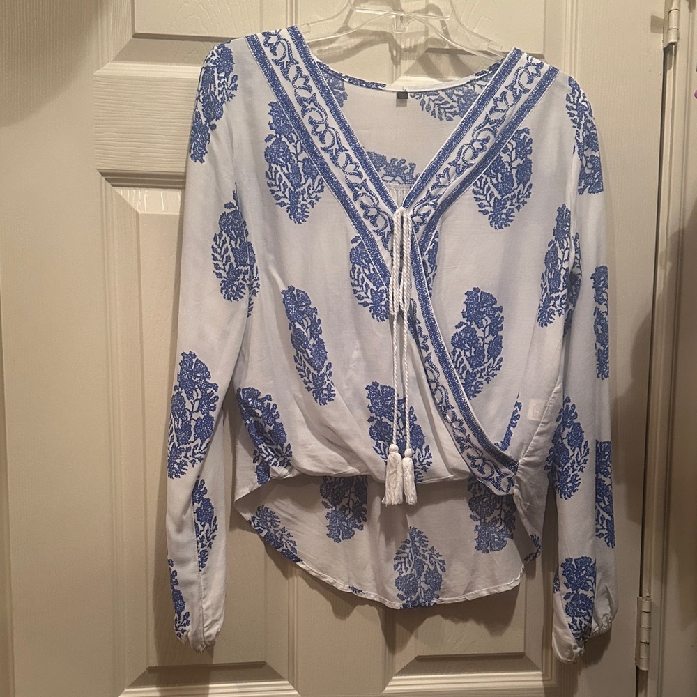 Blue and White Women's Top